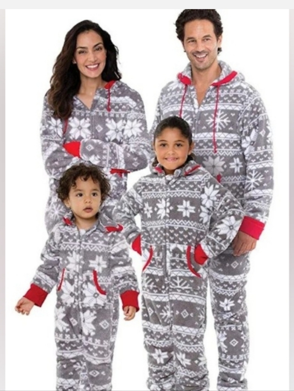 Men's XXL Gray & White Snowflake Hooded Onesies with Red Accents Mens XXL